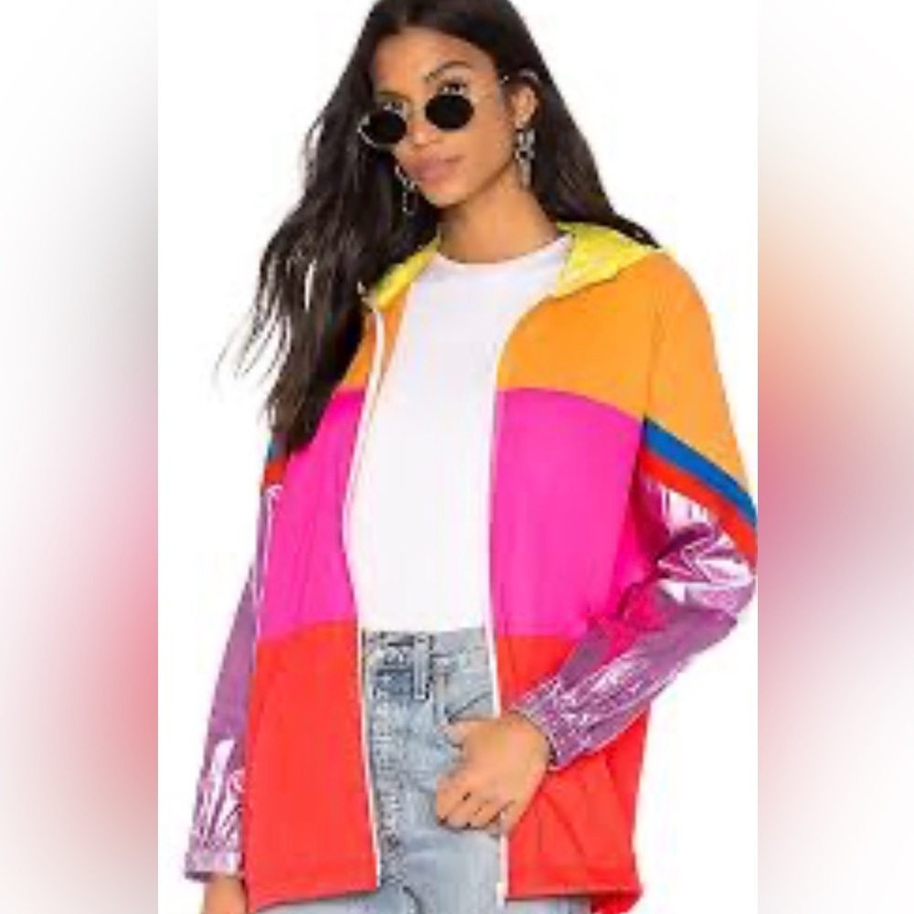 KULE The Popper Jacket multi-color block design hood & metallic sleeves size S